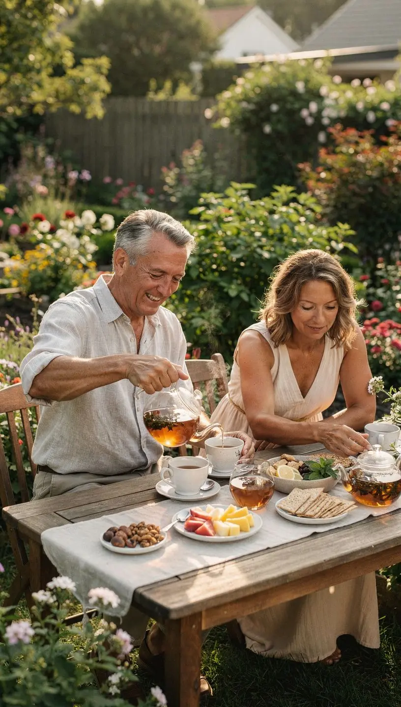 Arbatos puodelis ant stalo su užrašų knygute ir rašikliu, simbolizuojantis sveikos kasdienės arbatos vartojimo rutinos planavimą ir pusiausvyros siekimą.