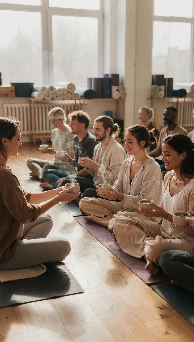 Arbatos puodelis ant darbo stalo su sveiko gyvenimo būdo dienotvarke fone